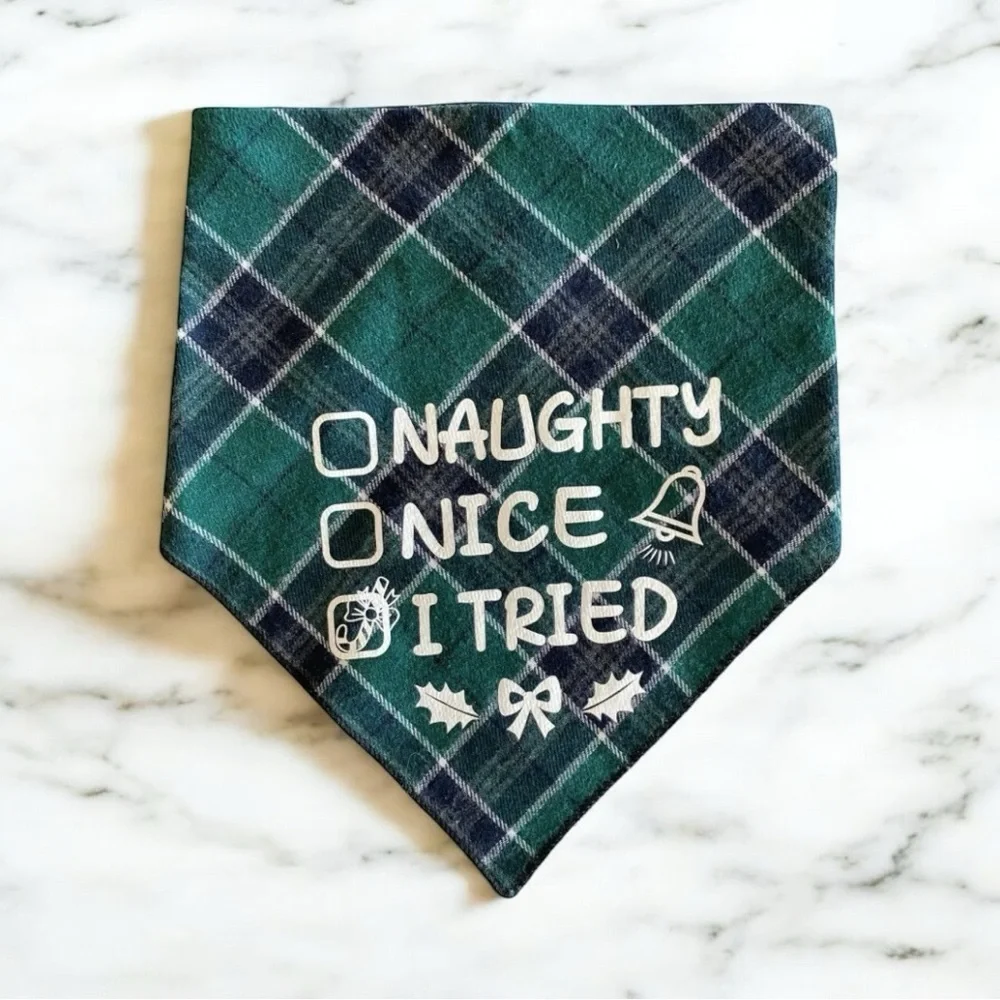 DOG Bandana - Naughty, Nice, I Tried - Size L Large